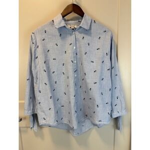 Madewell Shrunken Trapeze Shirt Pineapple Print Blue Size M